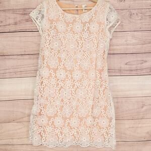 Francesca's Dress Womens Small Pink Floral Lace Overlay Shift Short Sleeve